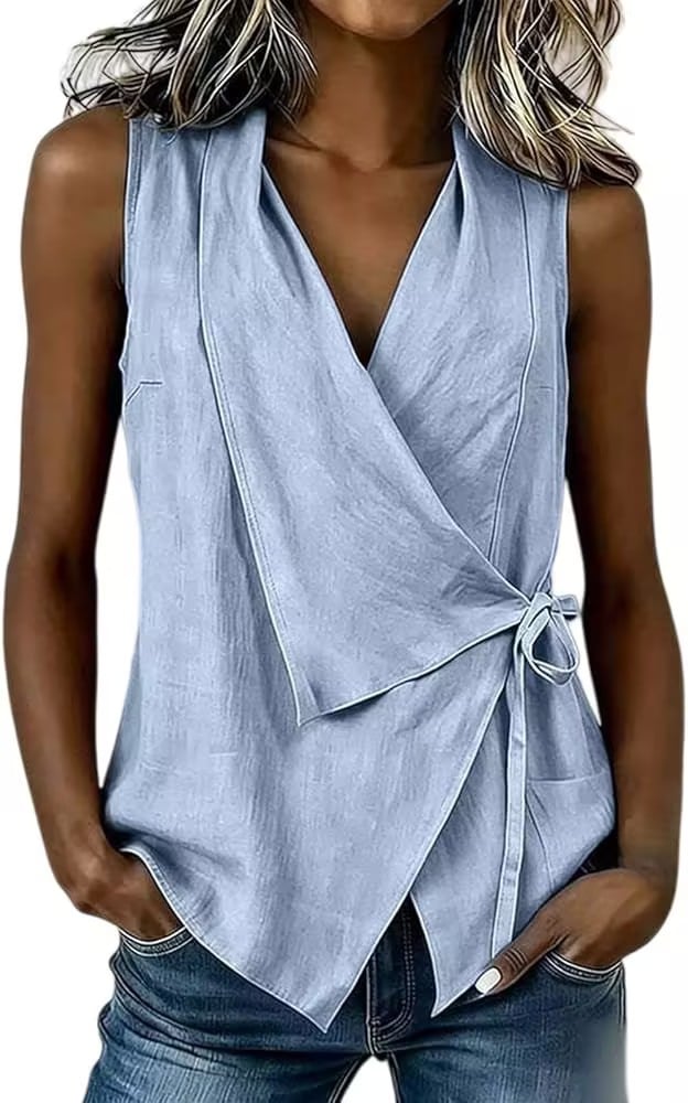 Women's Wrap Tank Top Ruched Tie Side V Neck