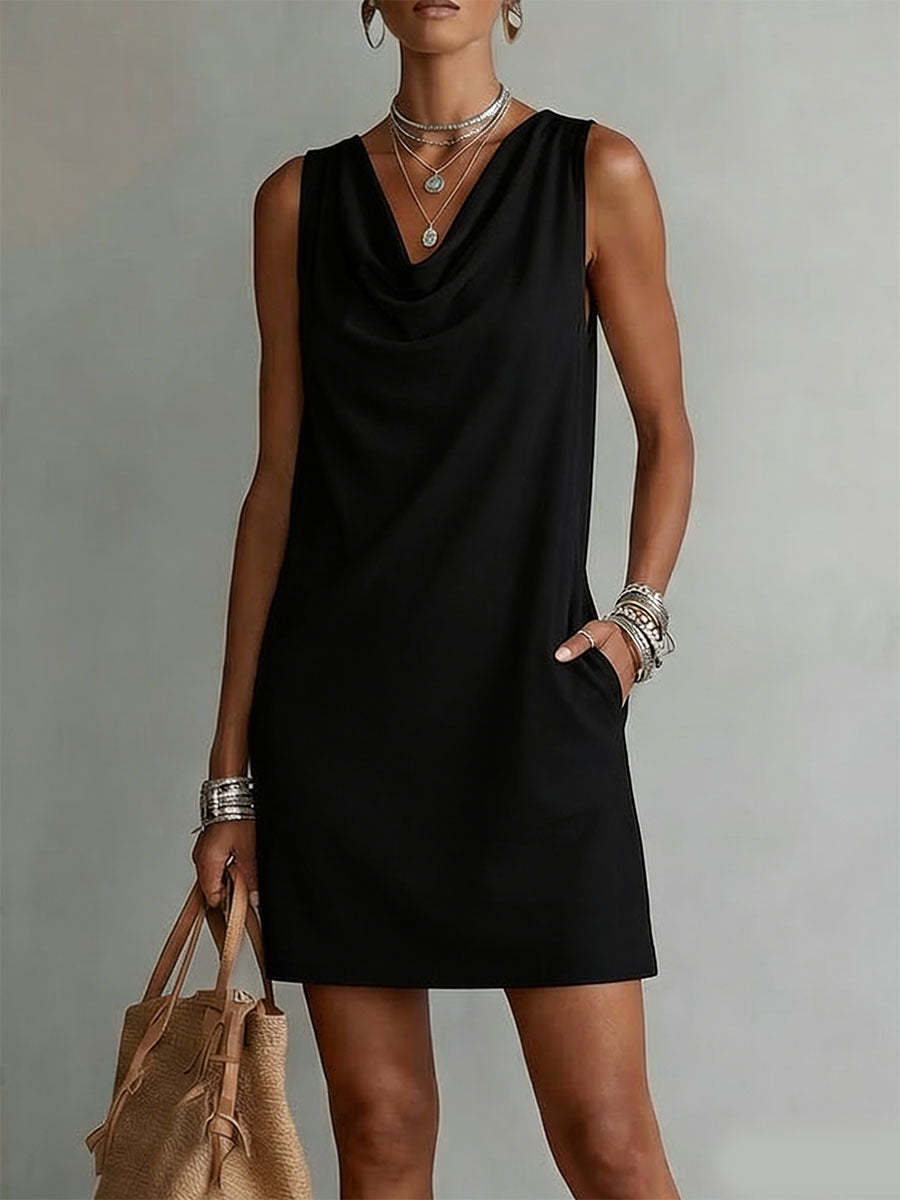 Women's Draped-neck Sleeveless Chiffon Dress