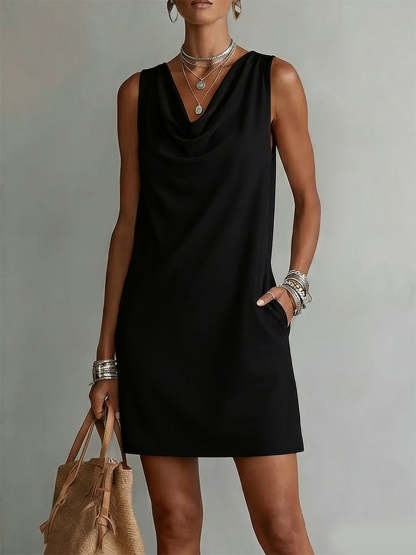 Women's Draped-neck Sleeveless Chiffon Dress