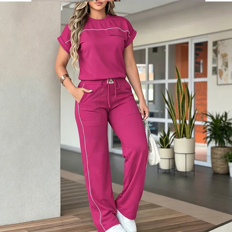 ⏰🔥🔥Women's Casual Short Sleeve Top & Wide Leg Pants Set