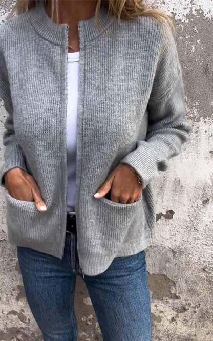 CLEARANCE SALE🔥 Round Neck Zipper Knitted Jacket