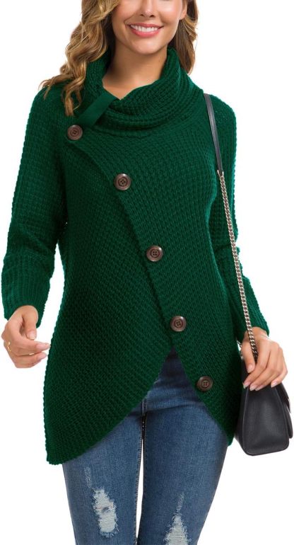 Women's Chunky Turtleneck Long Sleeve Asymmetric Hem Loose Knit Pullover Sweaters