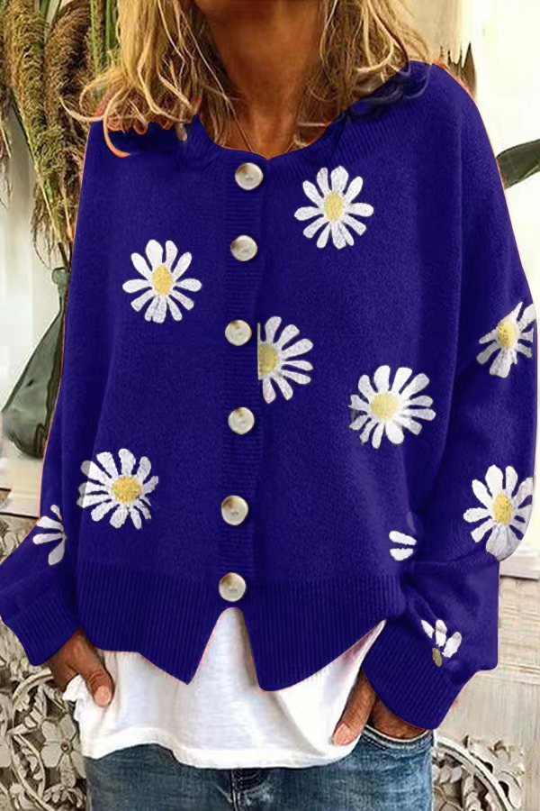 Daisy Pattern Button-up Cardigan Sweater