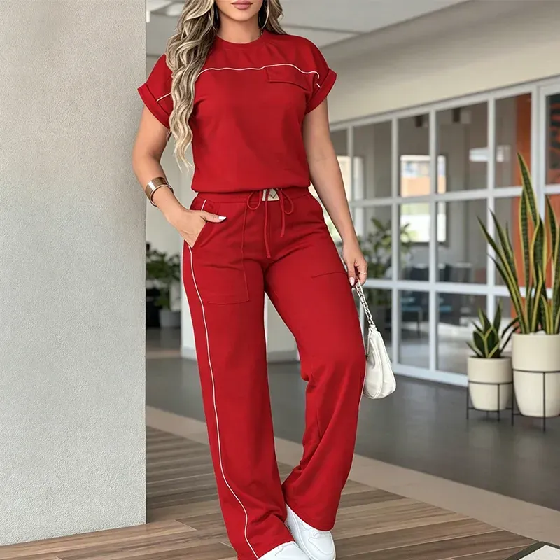 ⏰🔥🔥Women's Casual Short Sleeve Top & Wide Leg Pants Set