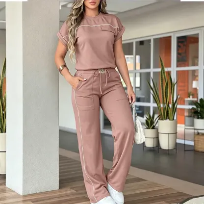⏰🔥🔥Women's Casual Short Sleeve Top & Wide Leg Pants Set