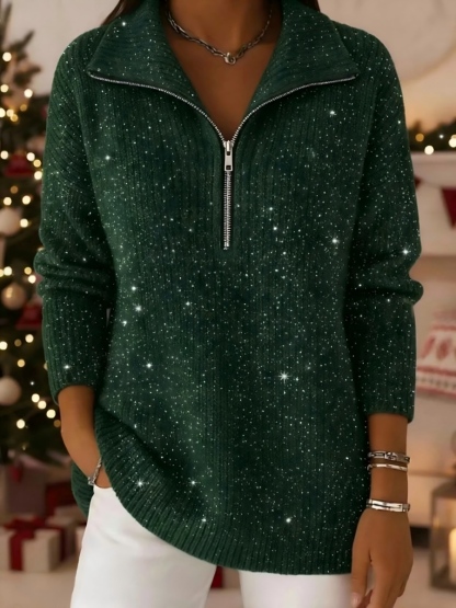 🎄 New Arrivals🔥Women's Cozy Zipper Collar Sweater Pullover