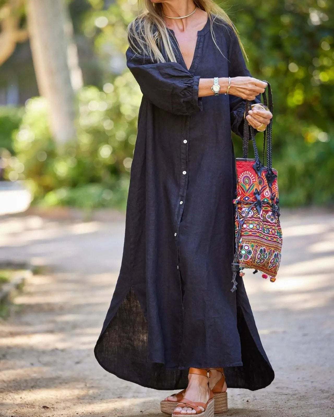 Casual long-sleeved cardigan Maxi dress