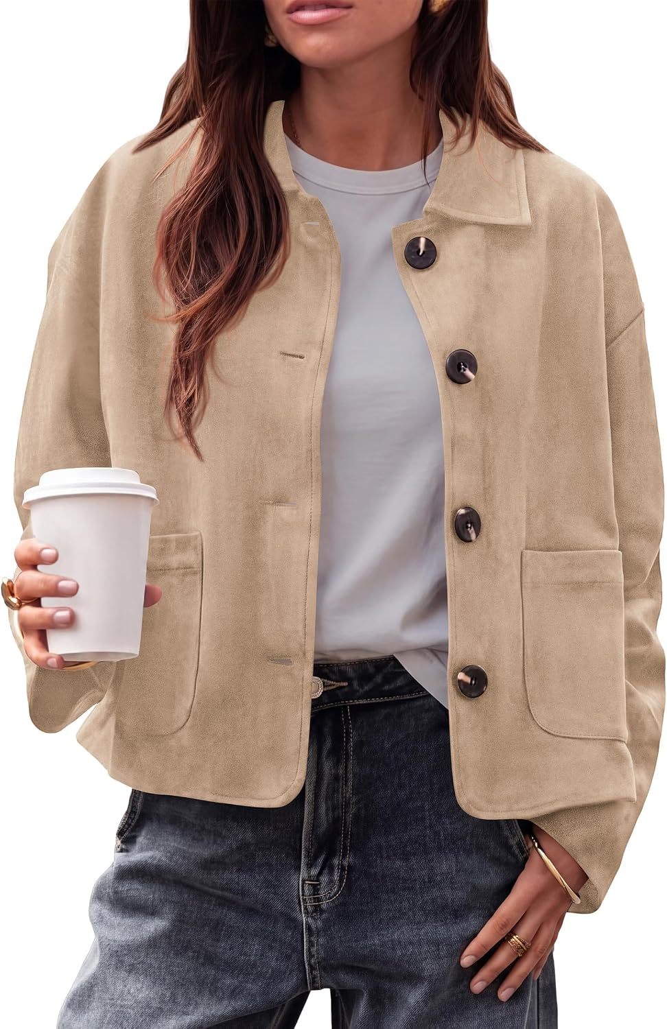 Faux Suede Casual Cropped Fall Jacket for Women Trendy 2026