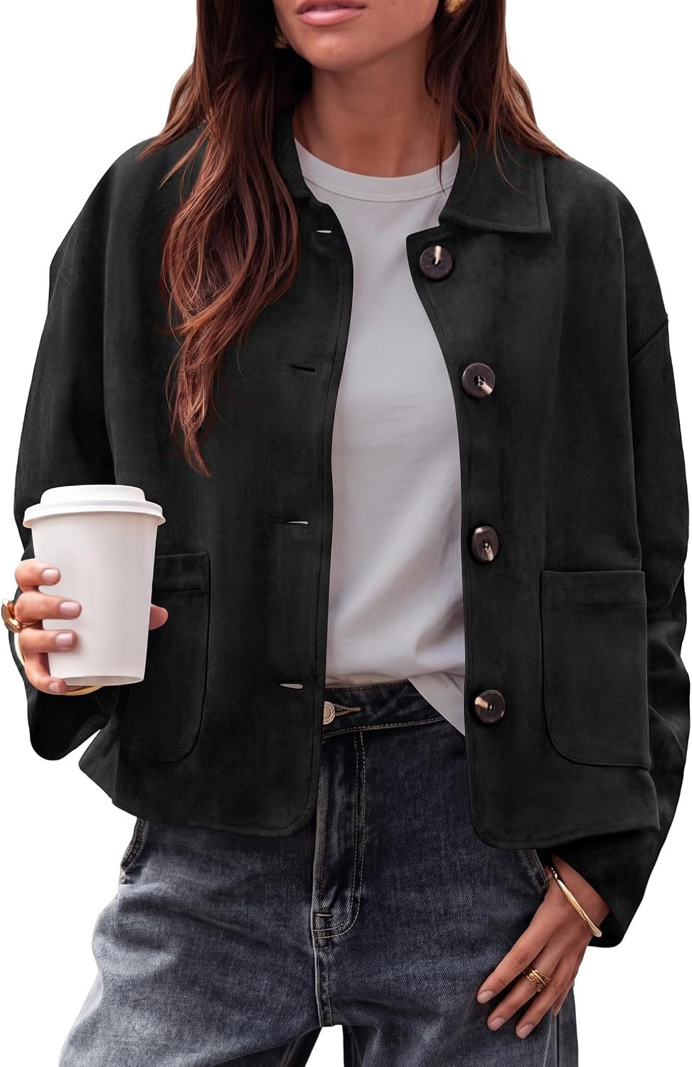 Faux Suede Casual Cropped Fall Jacket for Women Trendy 2026