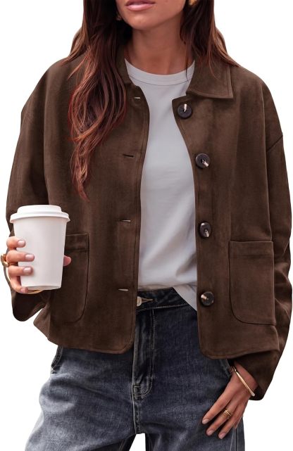 Faux Suede Casual Cropped Fall Jacket for Women Trendy 2026