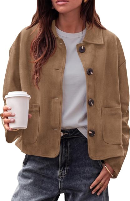 Faux Suede Casual Cropped Fall Jacket for Women Trendy 2026