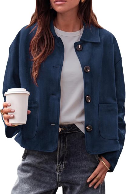 Faux Suede Casual Cropped Fall Jacket for Women Trendy 2026