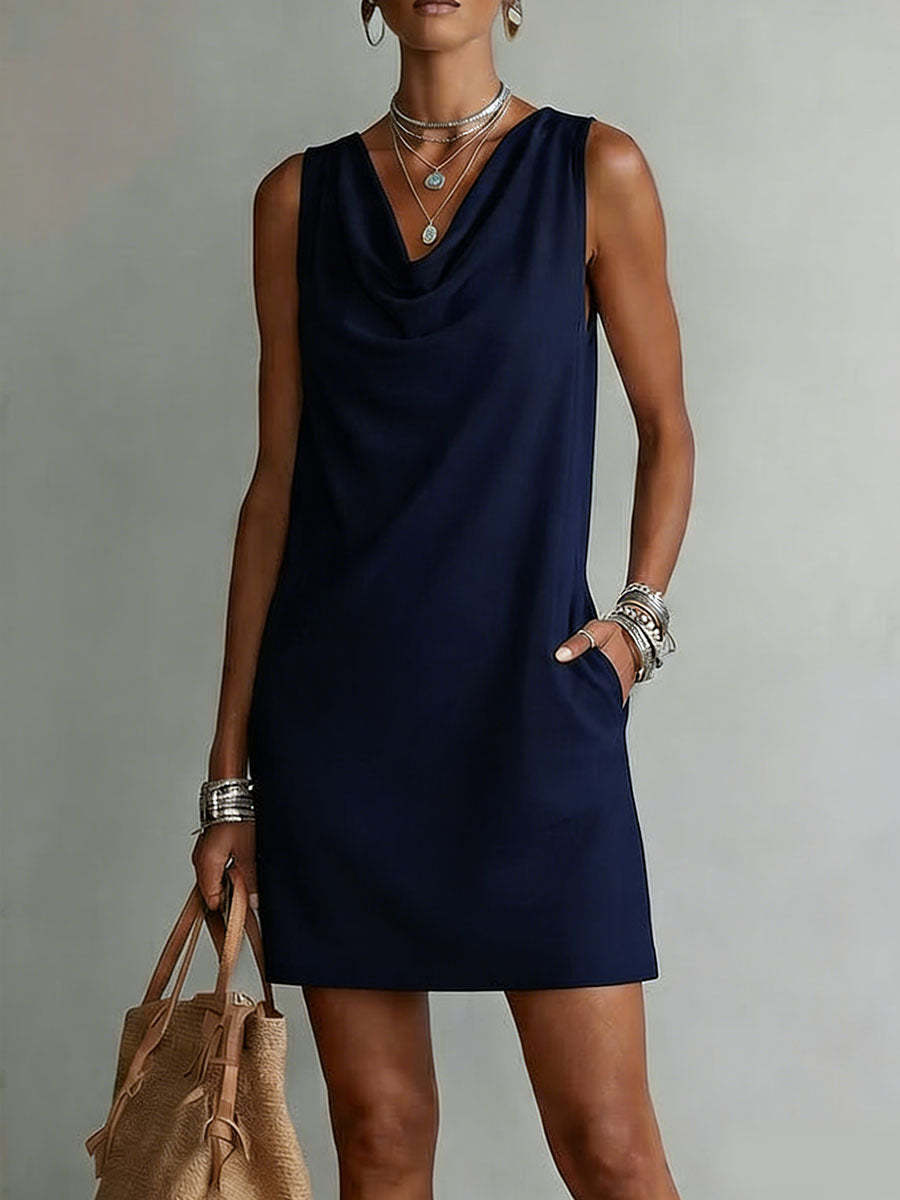 Women's Draped-neck Sleeveless Chiffon Dress