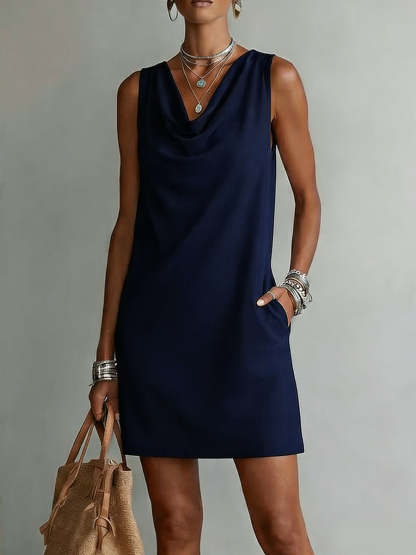 Women's Draped-neck Sleeveless Chiffon Dress