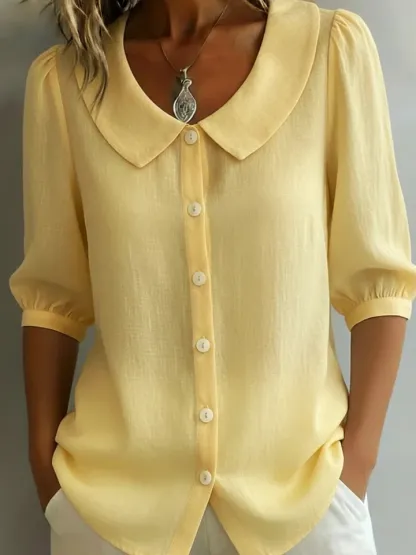 Retro Peter Pan Collar Button Up Blouse