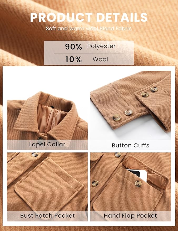 Omoone 2025 Winter Elegant Womens Pea Coat Mid Long Wool Coat Wool Blend Trench Coat with Pockets