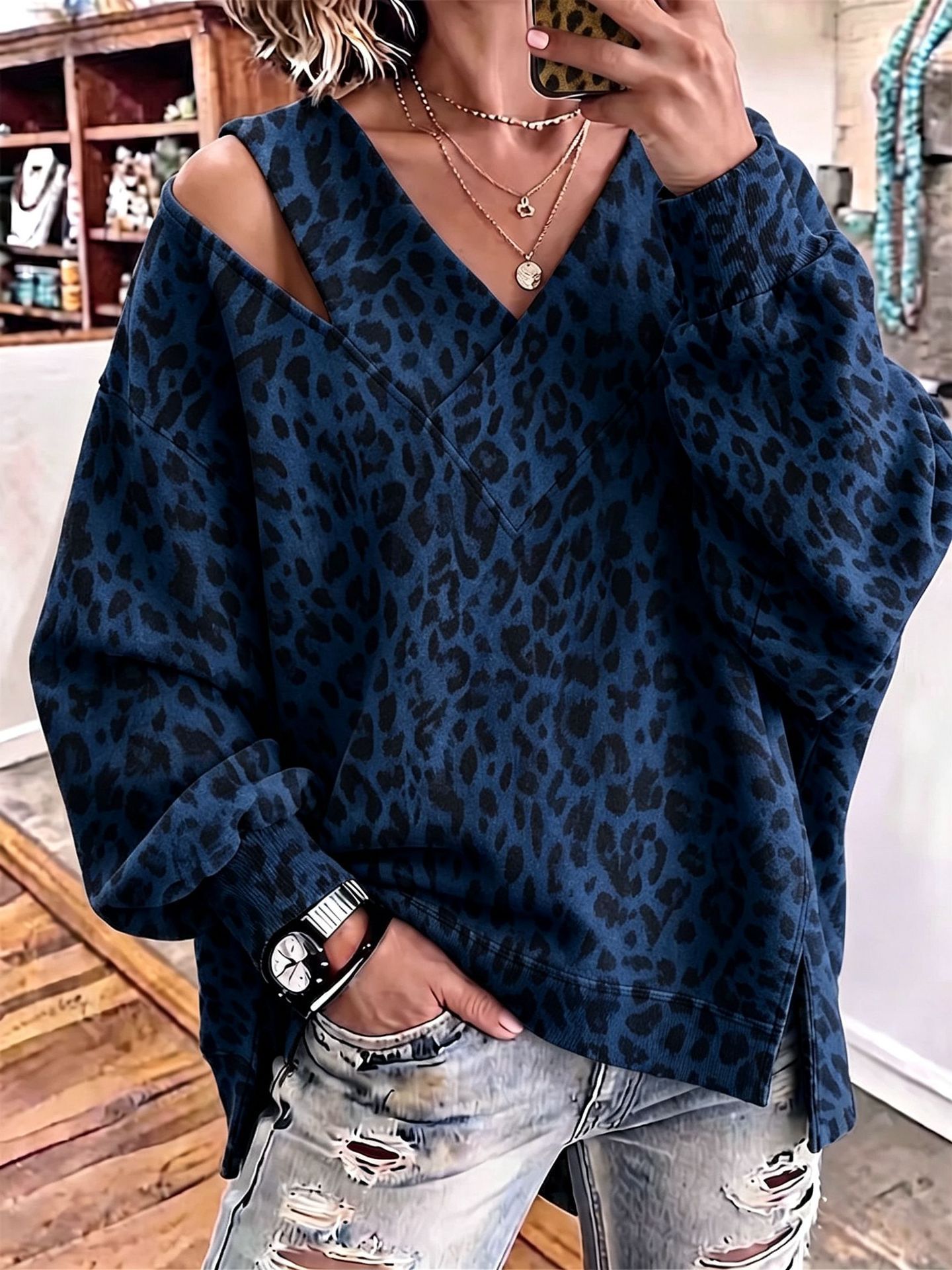 Bold Green Leopard Asymmetrical Cutout Top