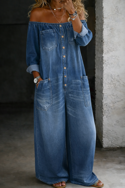Elena | Long Sleeve Off-Shoulder Jumpsuit
