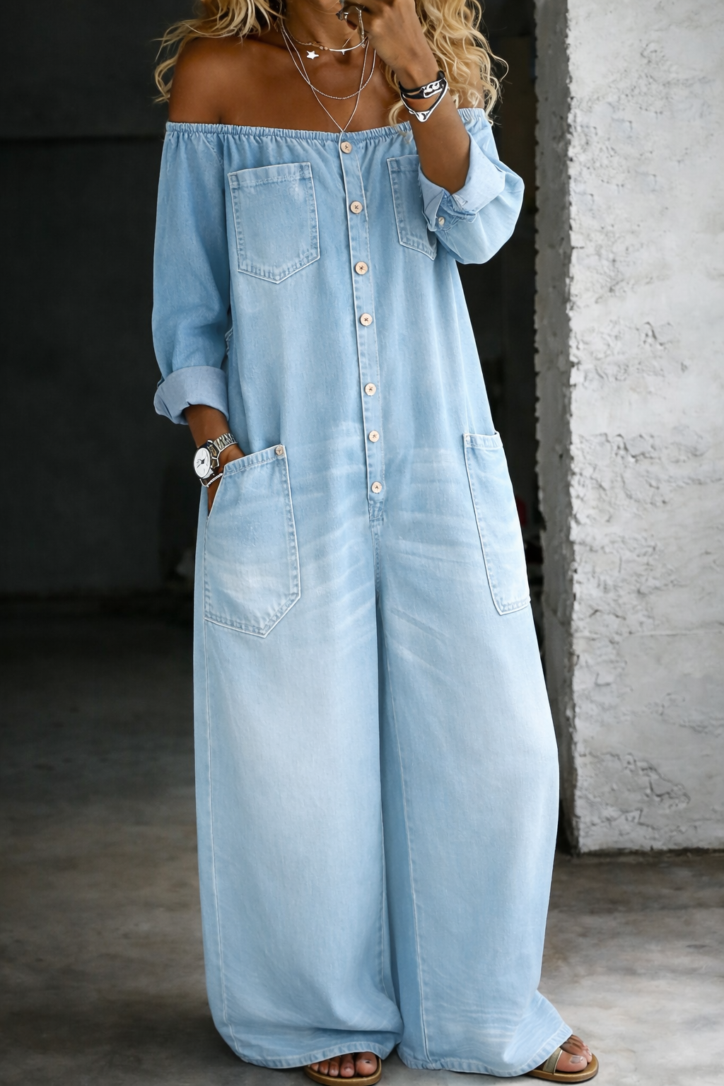 Elena | Long Sleeve Off-Shoulder Jumpsuit