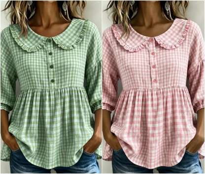 New Arrivals🔥Women's Gingham Puff Sleeve Peplum Blouse