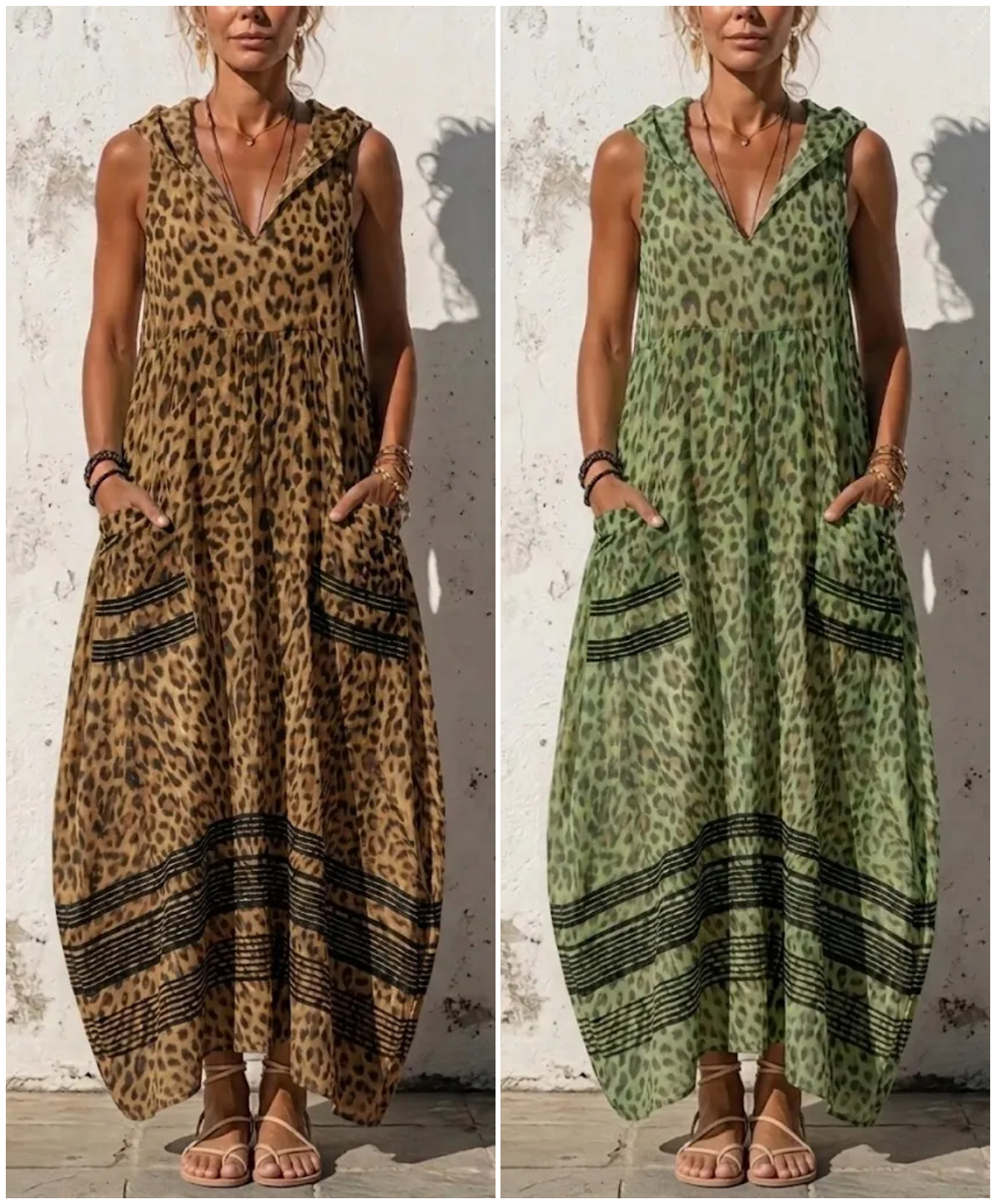 Stylish Casual Leopard-print Hooded Sleeveless Dress