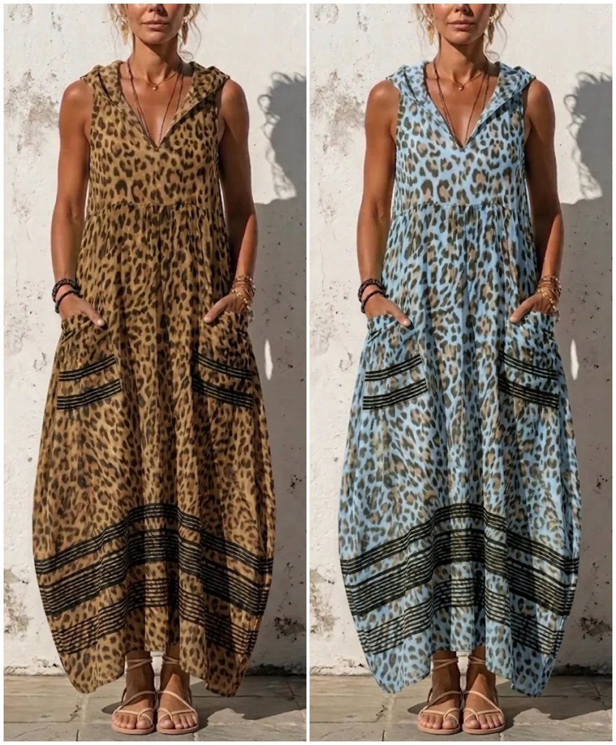 Stylish Casual Leopard-print Hooded Sleeveless Dress