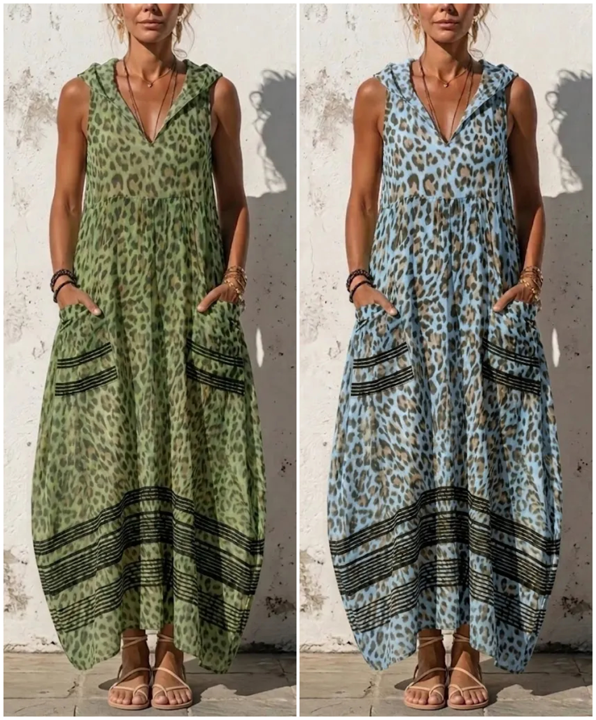 Stylish Casual Leopard-print Hooded Sleeveless Dress