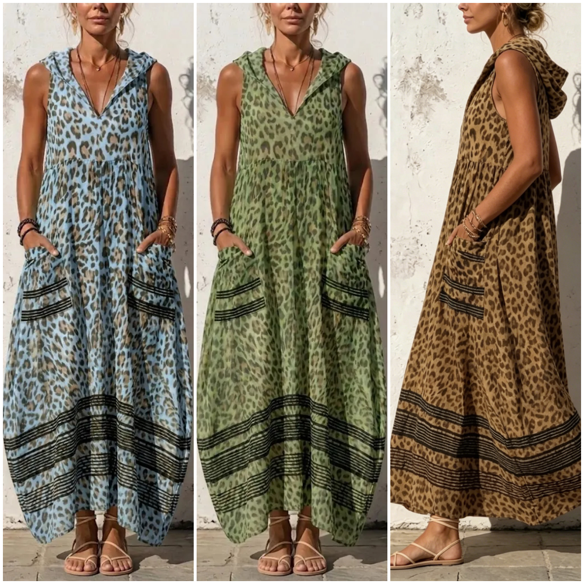 Stylish Casual Leopard-print Hooded Sleeveless Dress