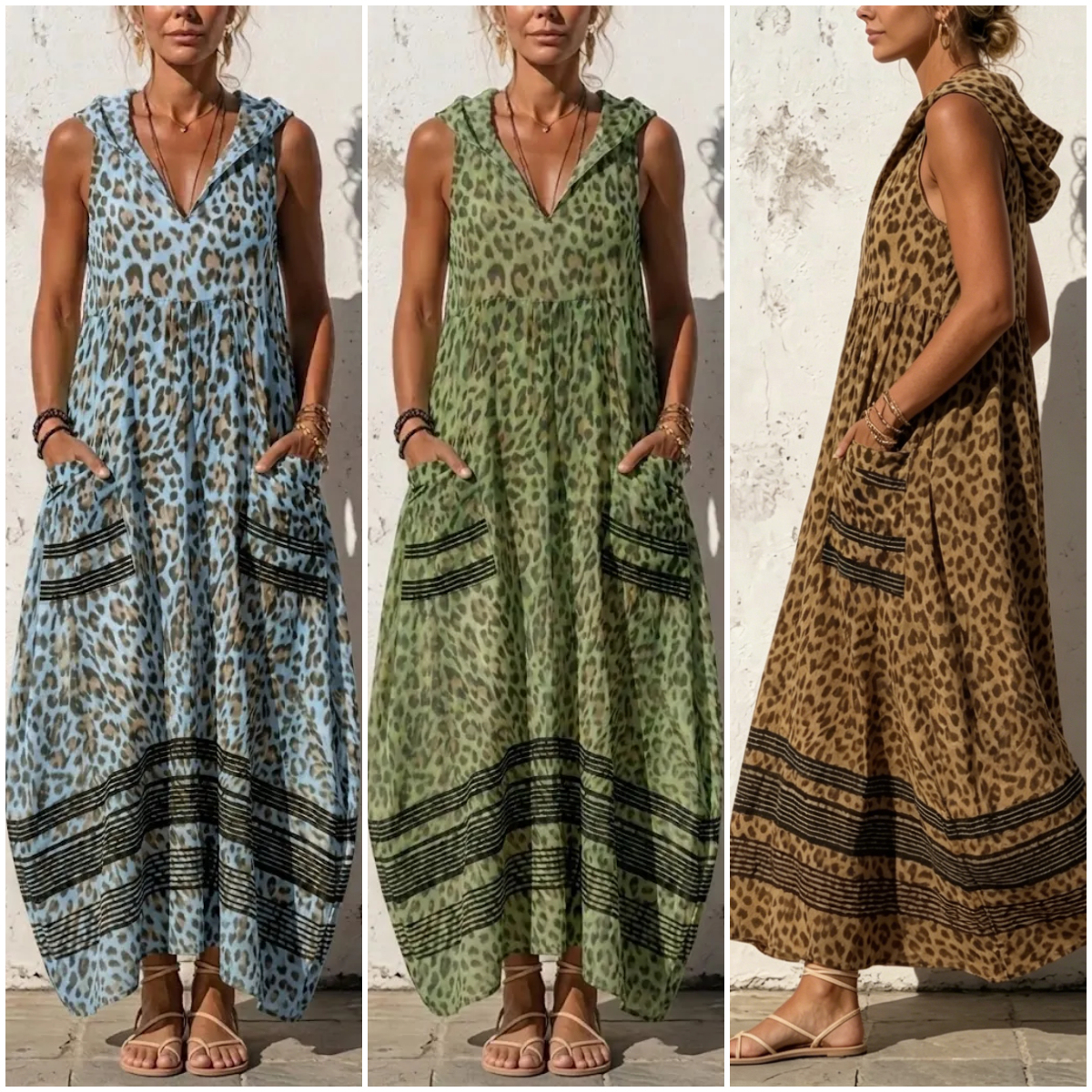 Stylish Casual Leopard-print Hooded Sleeveless Dress
