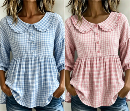 New Arrivals🔥Women's Gingham Puff Sleeve Peplum Blouse