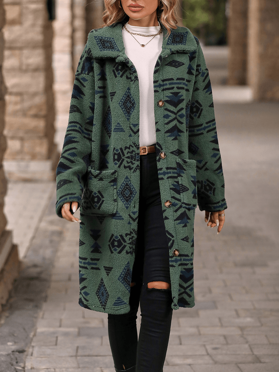 Vintage Geometric Long Sleeve Pocketed Cardigan Jacket