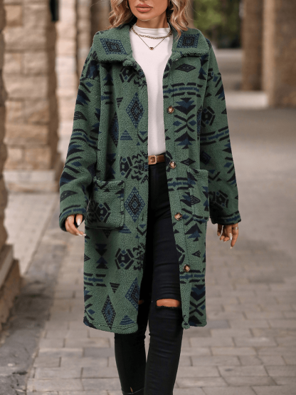 Vintage Geometric Long Sleeve Pocketed Cardigan Jacket