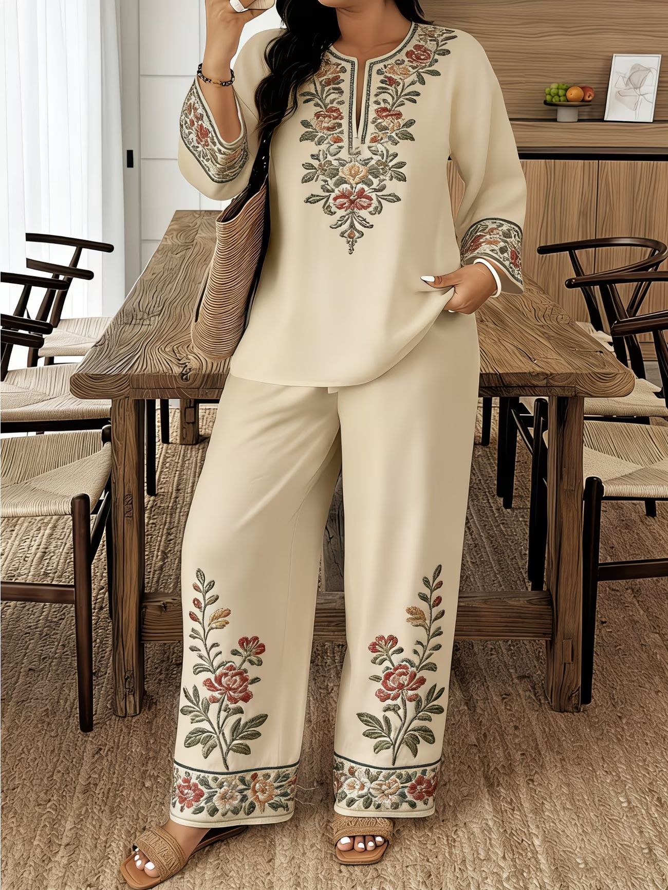 ⏰  – Nur für kurze Zeit ✨ Damen Set mit Langarmbluse & Weitbein-Hose 🌿 Locker, Stilvoll & Ideal für Alltag und Reisen