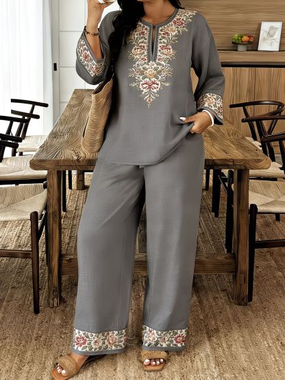 ⏰  – Nur für kurze Zeit ✨ Damen Set mit Langarmbluse & Weitbein-Hose 🌿 Locker, Stilvoll & Ideal für Alltag und Reisen