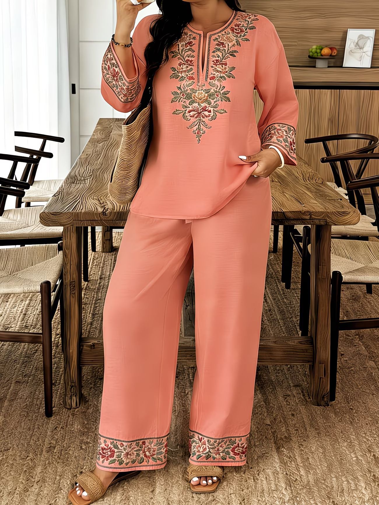 ⏰  – Nur für kurze Zeit ✨ Damen Set mit Langarmbluse & Weitbein-Hose 🌿 Locker, Stilvoll & Ideal für Alltag und Reisen