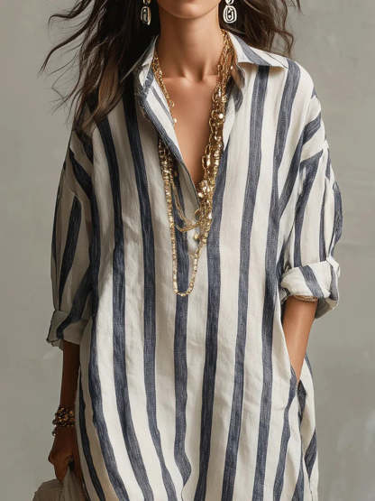 Elegant Long Shirt Dress Comfort Fit Button Down Maxi Dress Casual Lapel Collar Long Sleeve Dress