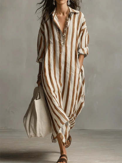 Elegant Long Shirt Dress Comfort Fit Button Down Maxi Dress Casual Lapel Collar Long Sleeve Dress