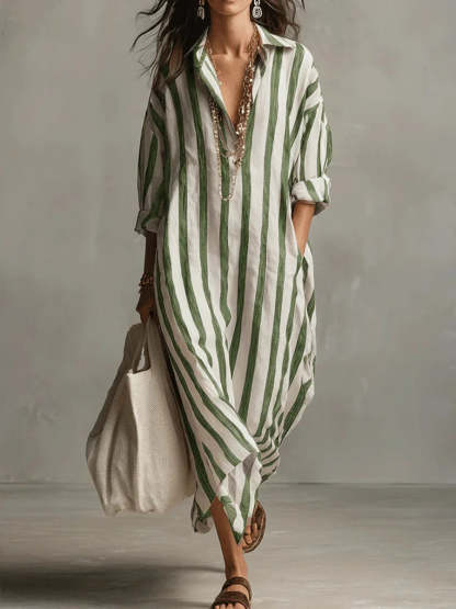 Elegant Long Shirt Dress Comfort Fit Button Down Maxi Dress Casual Lapel Collar Long Sleeve Dress