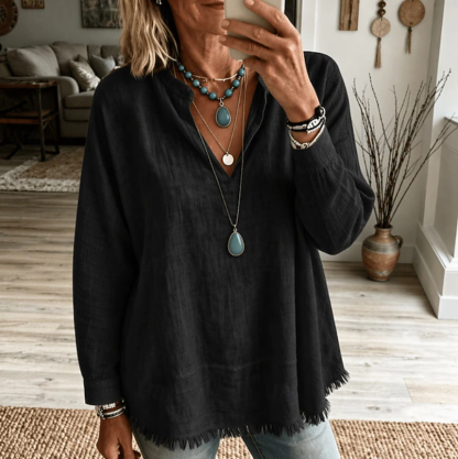 Olive | Relaxed V-Neck Tunic Blouse
