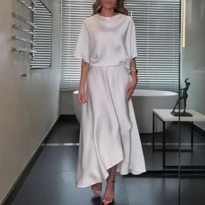 Modern and Elegant Satin Half Wide Sleeve Wrap Style Pocket Slit Loose Maxi Dress