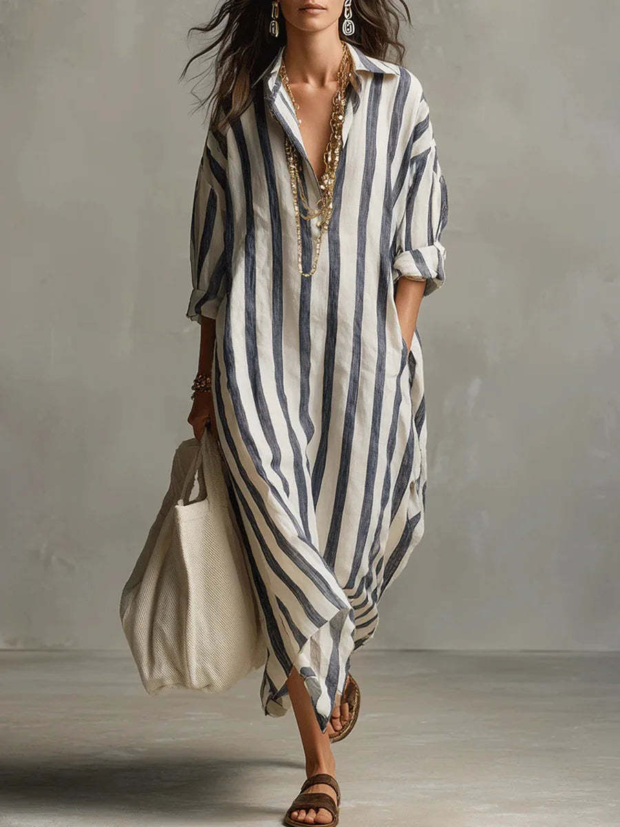 Elegant Long Shirt Dress Comfort Fit Button Down Maxi Dress Casual Lapel Collar Long Sleeve Dress