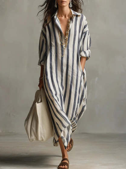 Elegant Long Shirt Dress Comfort Fit Button Down Maxi Dress Casual Lapel Collar Long Sleeve Dress