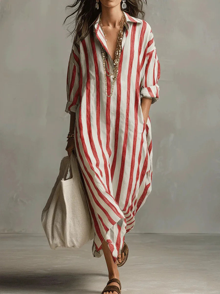 Elegant Long Shirt Dress Comfort Fit Button Down Maxi Dress Casual Lapel Collar Long Sleeve Dress