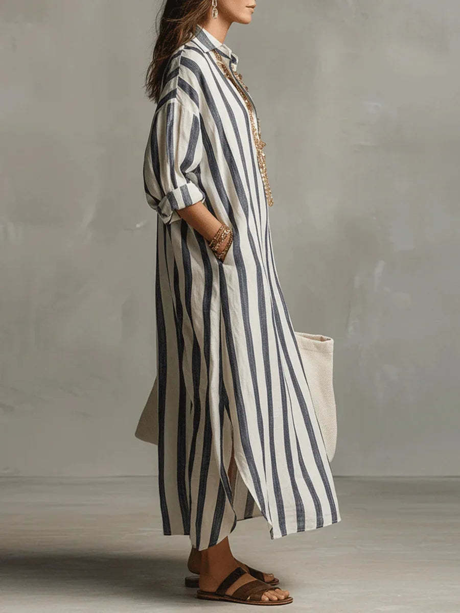 Elegant Long Shirt Dress Comfort Fit Button Down Maxi Dress Casual Lapel Collar Long Sleeve Dress