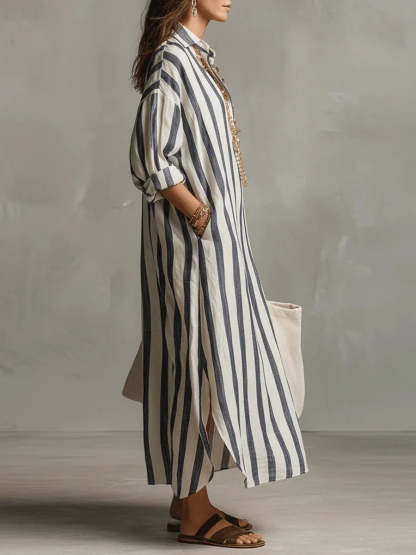 Elegant Long Shirt Dress Comfort Fit Button Down Maxi Dress Casual Lapel Collar Long Sleeve Dress