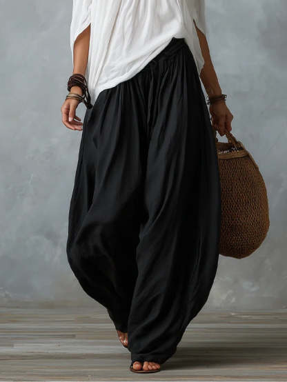 White Off-the-shoulder Top And Loose-fitting Lantern Pants Set