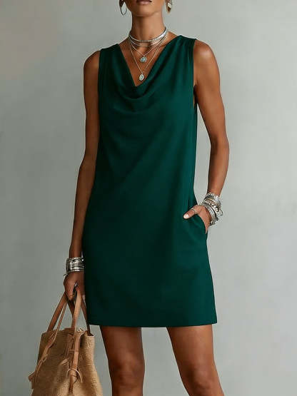 Women's Draped-neck Sleeveless Chiffon Dress
