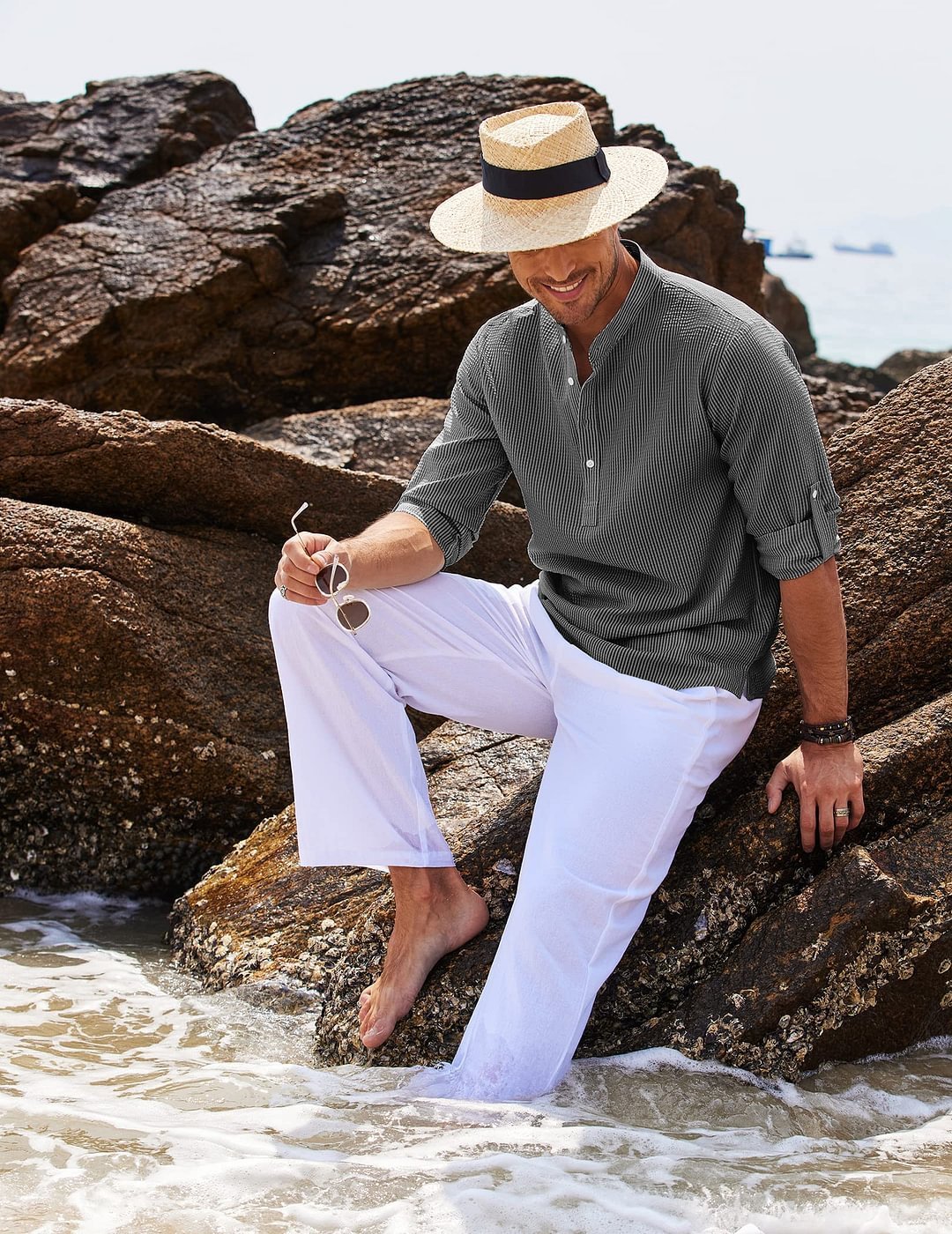 Men's Stand Collar Open Button Shirt Casual Shirt Tops