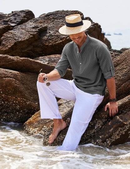 Men's Stand Collar Open Button Shirt Casual Shirt Tops