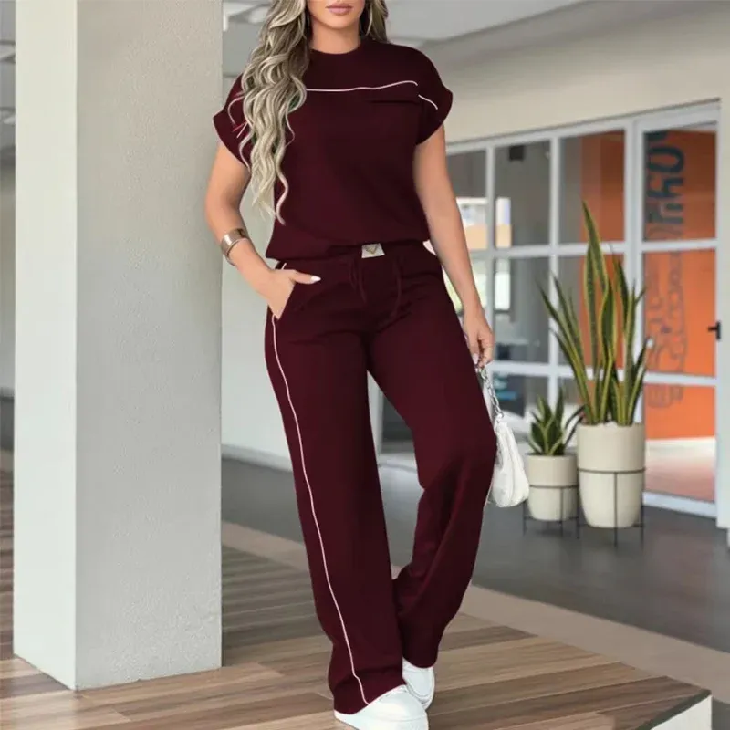 ⏰🔥🔥Women's Casual Short Sleeve Top & Wide Leg Pants Set